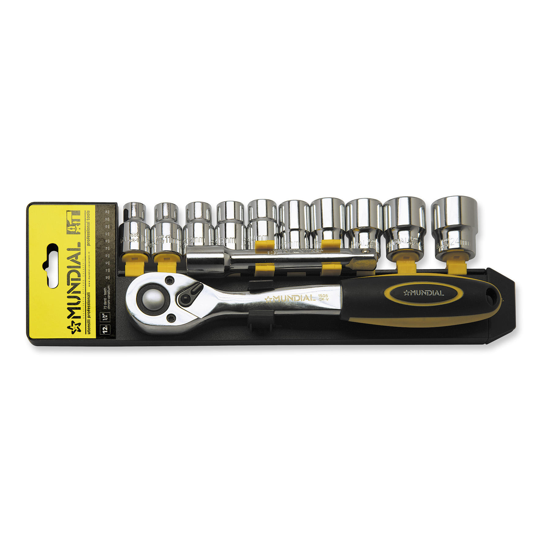 Serie 12 chiavi a bussola 1/2″ + cricchetto + prolunga – mm 10 ÷ 24