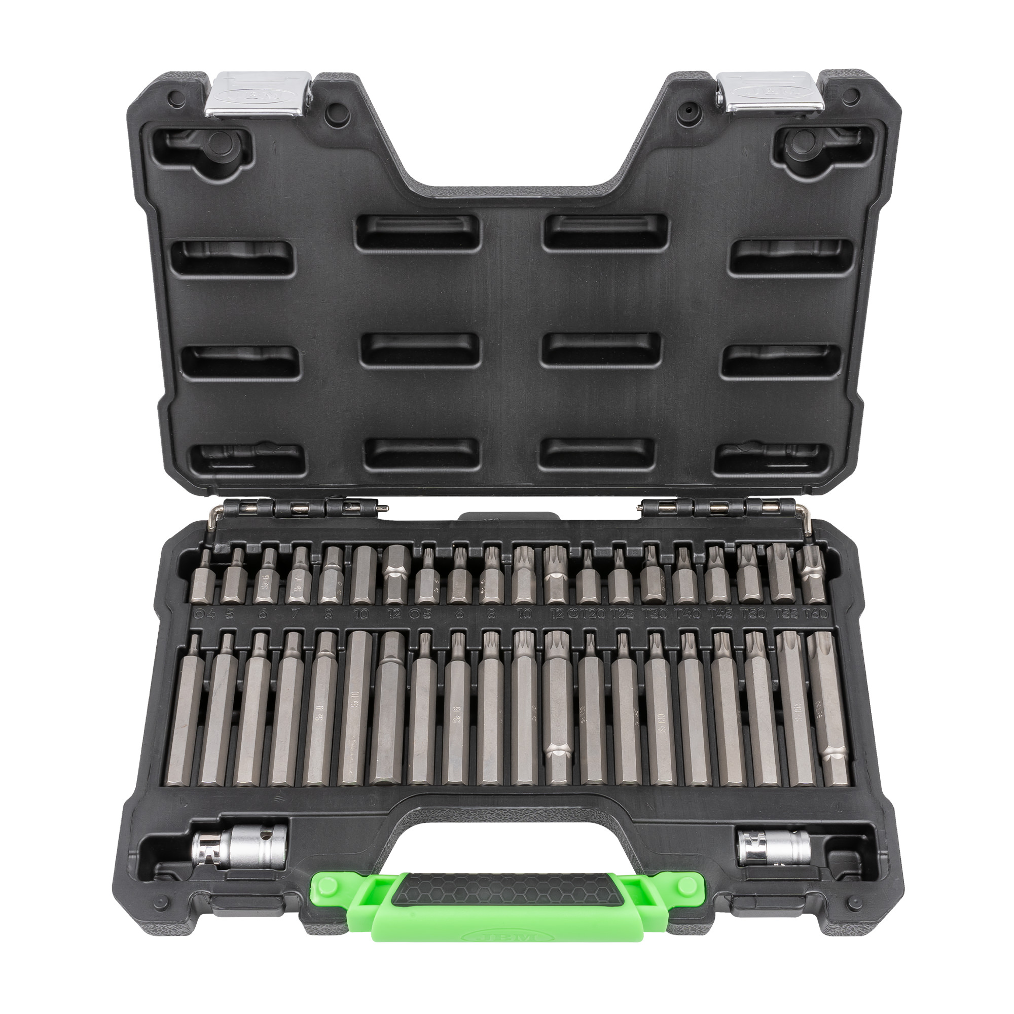 VALIGETTA DI 42 PEZZI CON INSERTI ESAGONALI, A 12 CANTI E TORX 1/2" E 3/8"