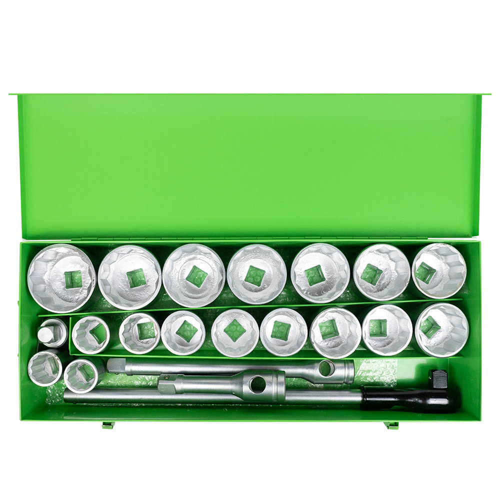 SET METALLICO DA 21 PEZZI CON BUSSOLE A 12 PUNTE DA 1" – FINITURA ZINCATA