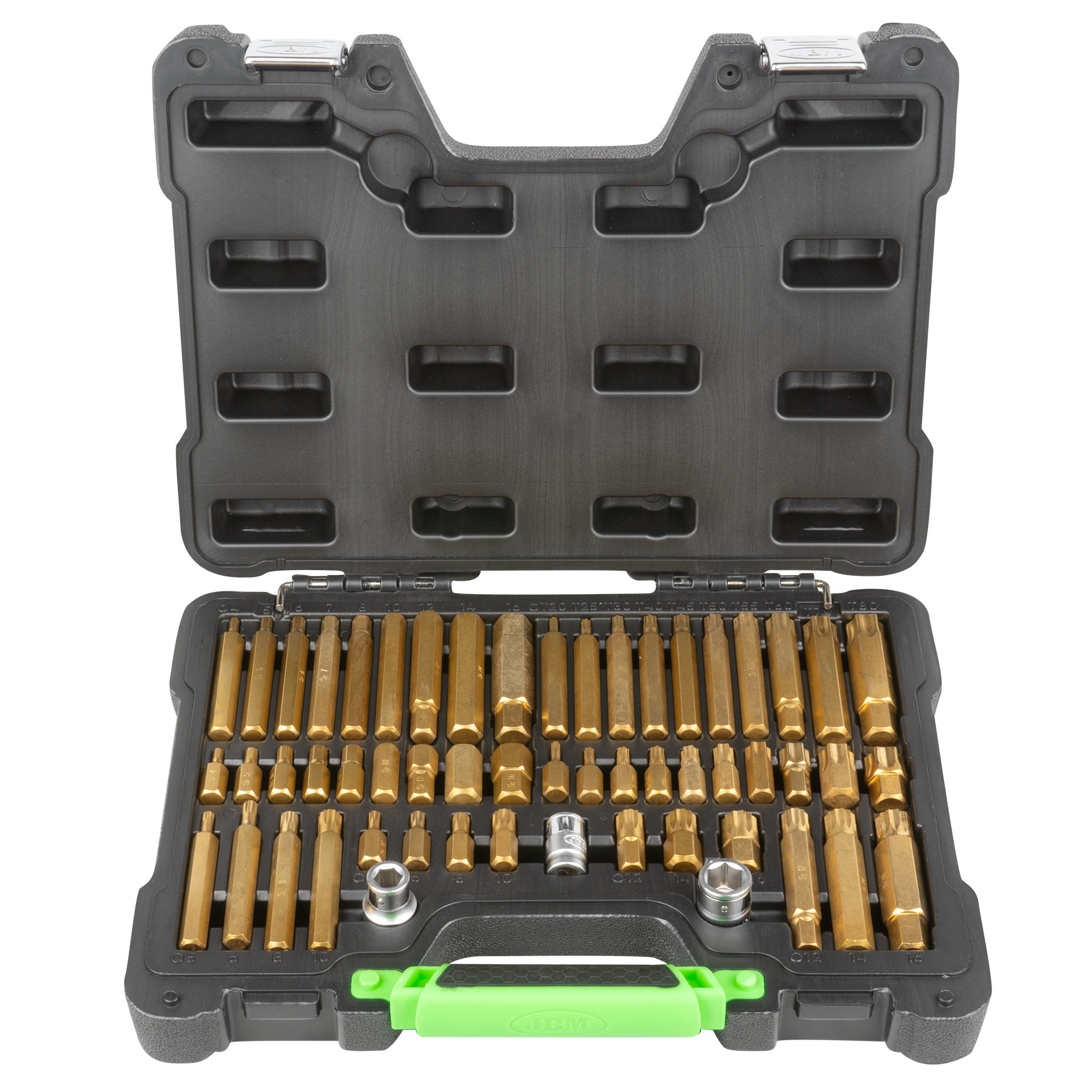 VALIGETTA DI 55 PEZZI CON INSERTI ESAGONALI, A 12 CANTI E TORX E ADATTATORI 1/2" E 3/8"